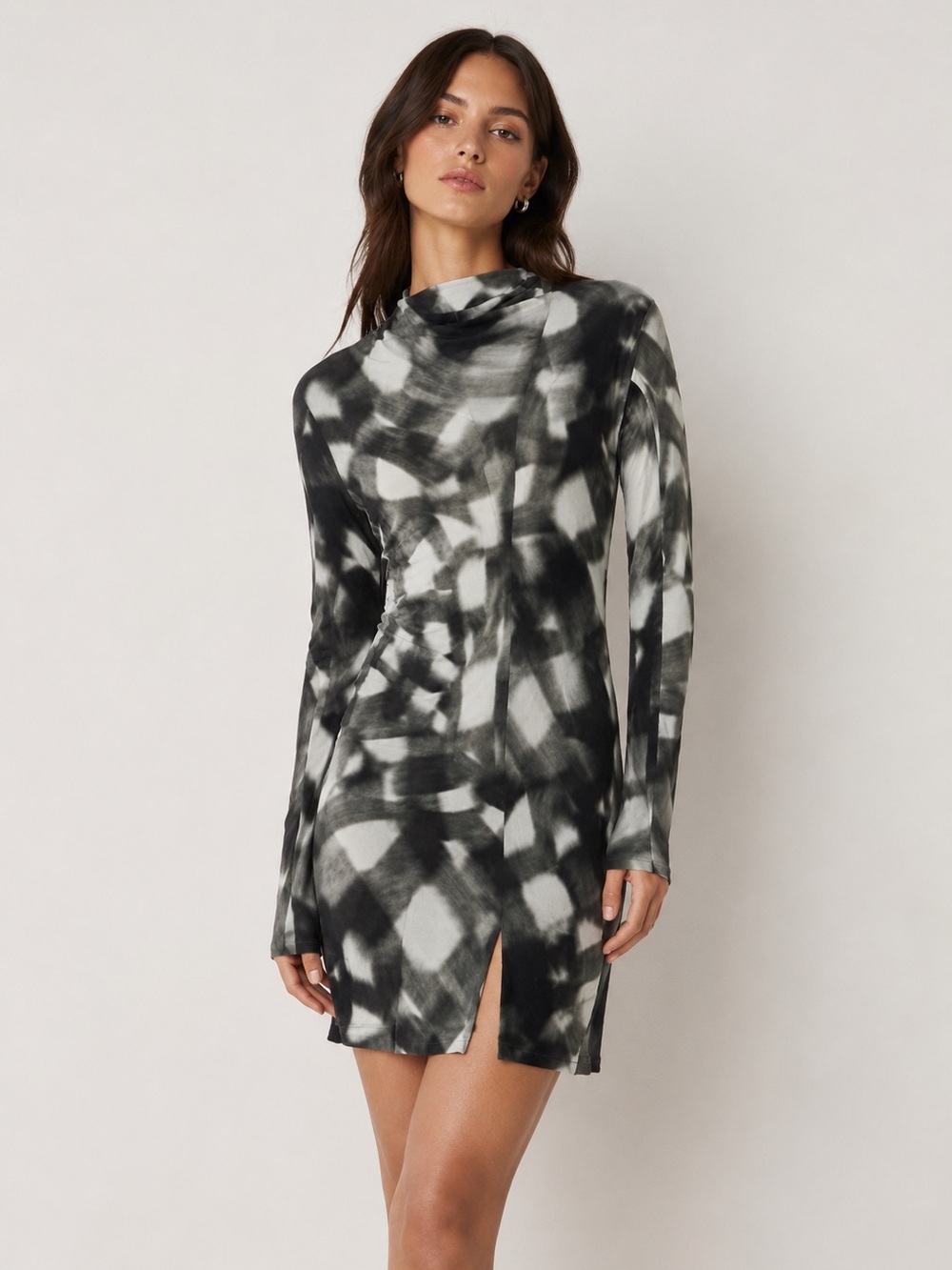 MM6 Maison Martin Margiela Abstract Cowl Neck Long Sleeve Mini Dress Sz 8